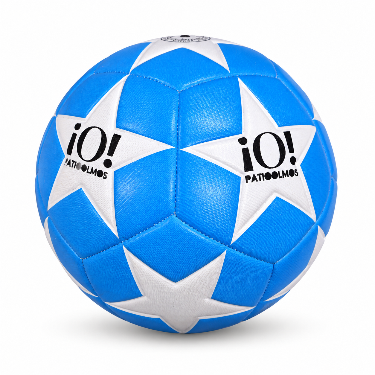 Pelota azul con estrellas blancas y logotipo 10